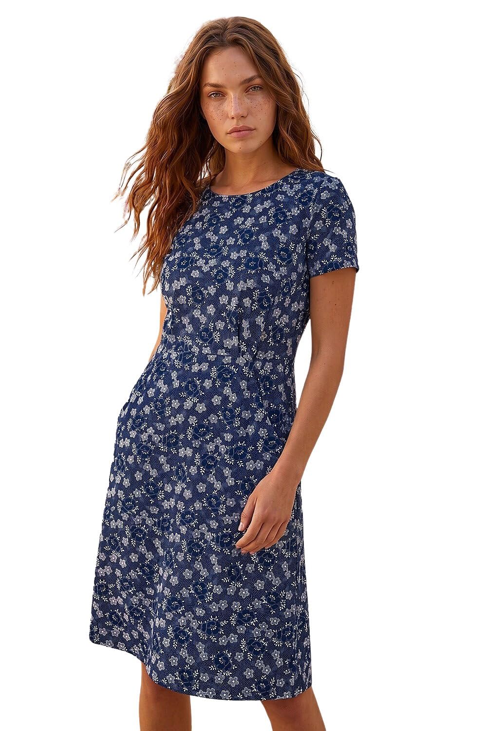 Roman Petite Women's Navy Ditsy Floral Pocket Stretch Dress Size 12