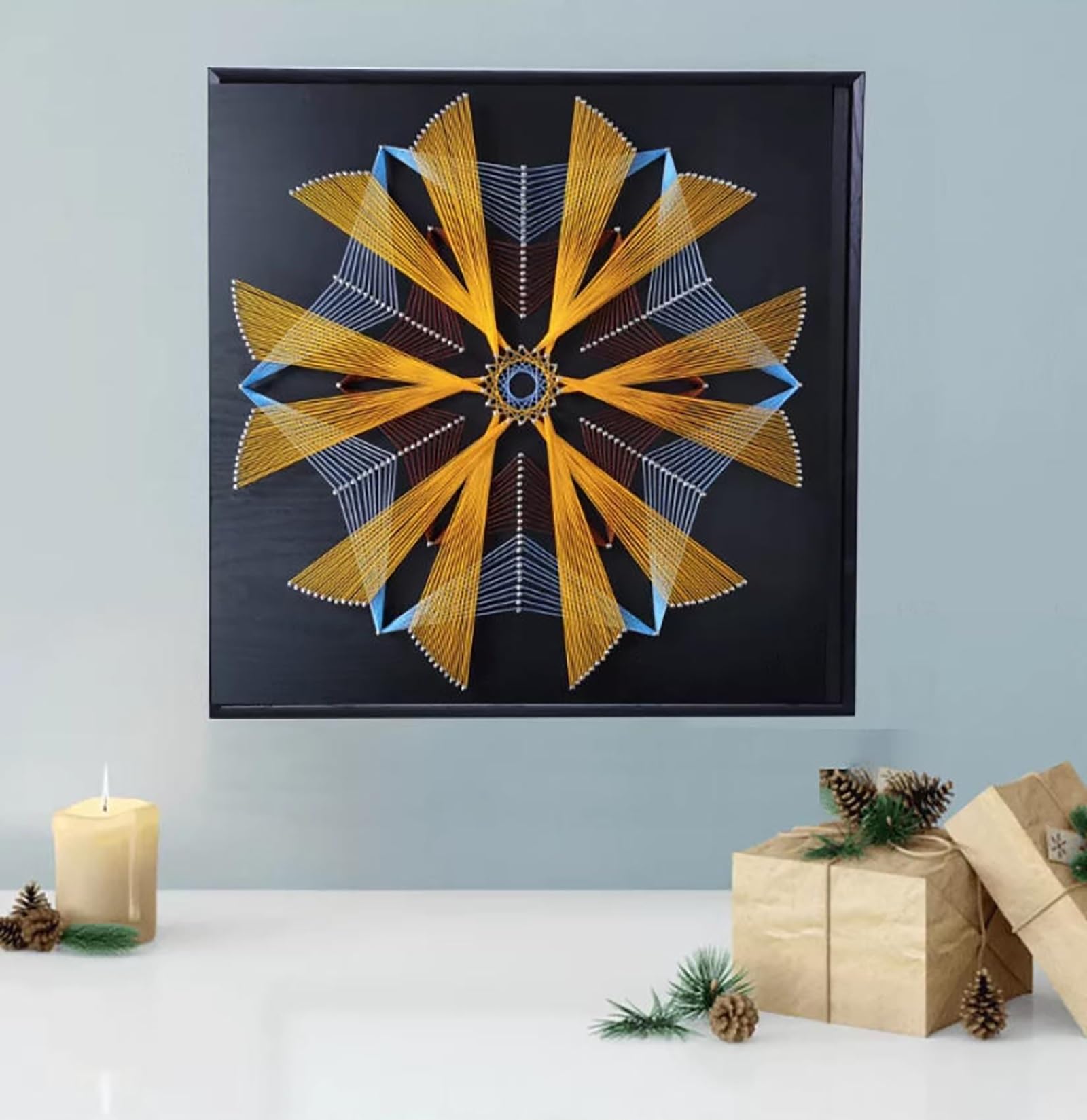 String Art Kit für Erwachsene String Art Kit mit Holzfotorahmen 3D Komplettes DIY-Bastelset mit Anleitung Einfach herzustellen für die Wanddekoration zu Hause(C,Black frame)