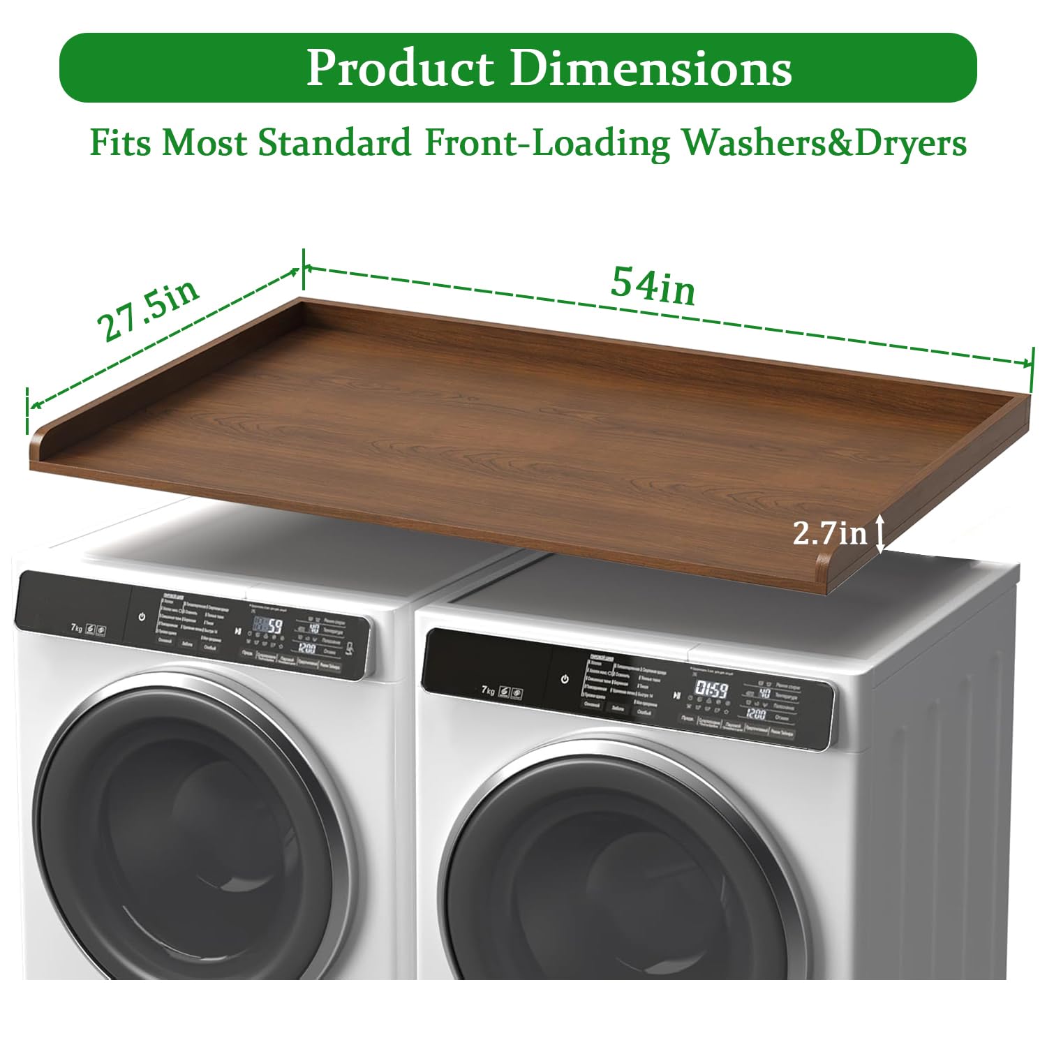 LARYICTU Washer Dryer Countertop, 54 x 27.5 in Wood Countertop with Non-Slip Pad, 2.75