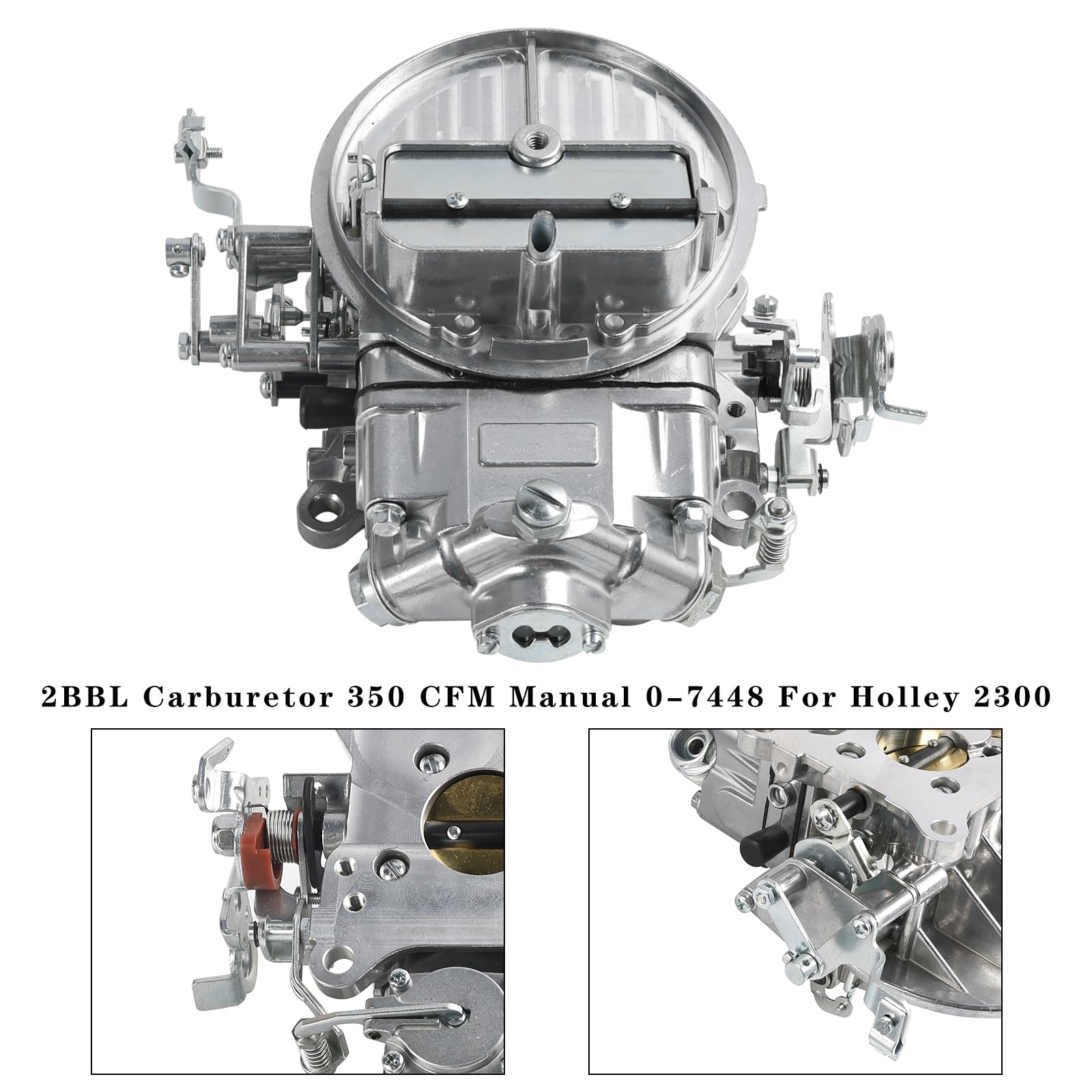 Carburador 2BBL 350 CFM Manual para Holley 2300 0-7448 de Aluminio, Boquillas Primarias 61, Válvula de Potencia 8.5, Entrada de Combustible Sencilla, Puerto de Vacío, Repuesto Directo para Gasolina