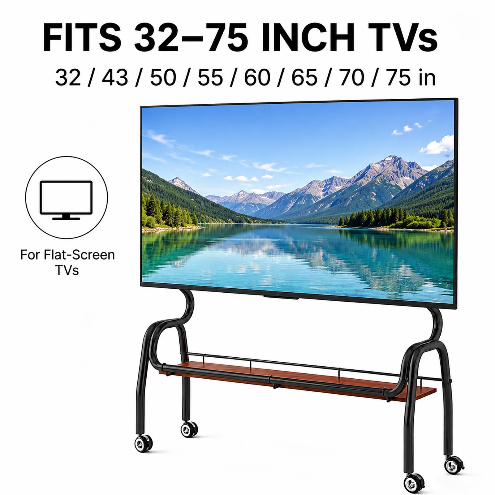 Supporto TV Mobile con Ruote, Supporto TV Spostabile | Ruote Girevoli Silenziose a 360° con Blocco, Ripiano Portaoggetti, Staffa Regolabile(Silver,120cm/47in)