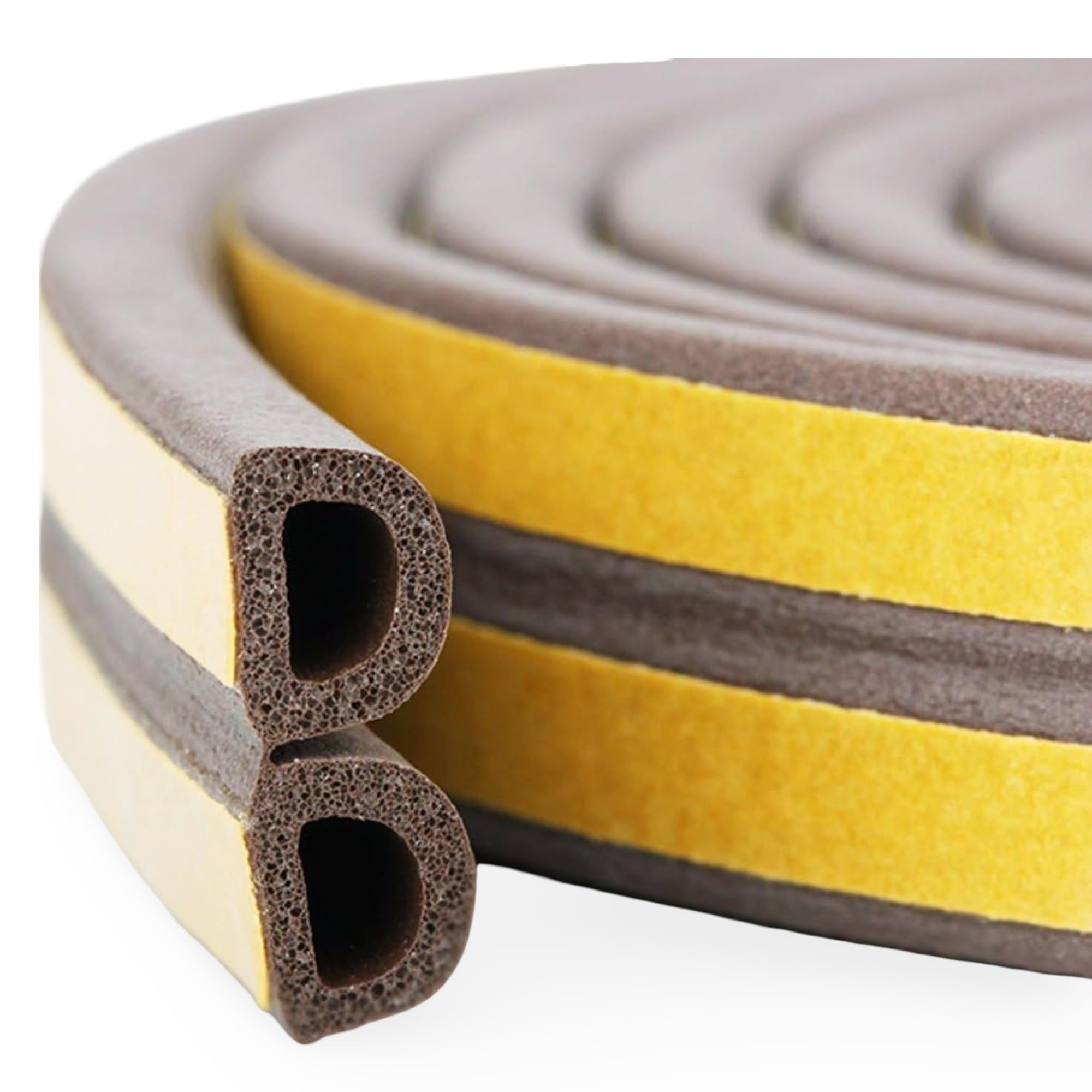 YGM Acoustic Foams® Door Seal & Window Seal Strip | Soundproof Door & Window Gap Sealer | D-Type EPDM Weather Stripping Tape, Self Adhesive | Noise, Dust & Air Blocker – 18 Feet (Brown)