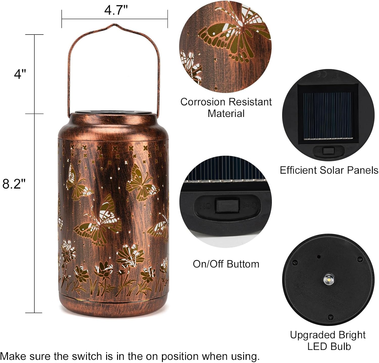 pearlstar Butterfly Lantern Outdoor Solar Hanging Lantern Lights Decorative Solar Light Waterproof for Table Patio Yard Garden Lawn Landscape Lighting, Gardening Gifts for Women Mon (A-Butterfly)