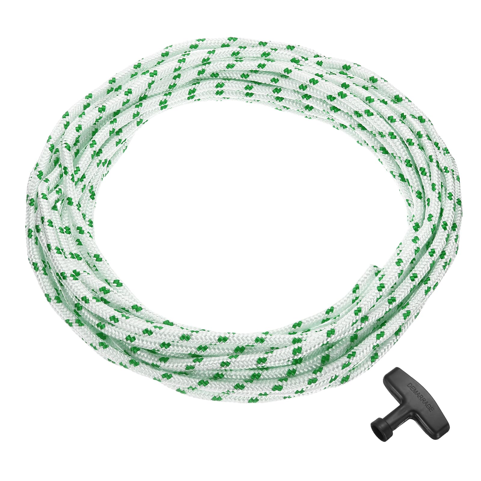 sourcing map Recoil Starter Rope Pull Cord, 6mm Dia 10m 33ft Polyester Pull Cord String with Handle for Lawn Mower Chainsaw Trimmer Engine Replacement Parts, Green and White