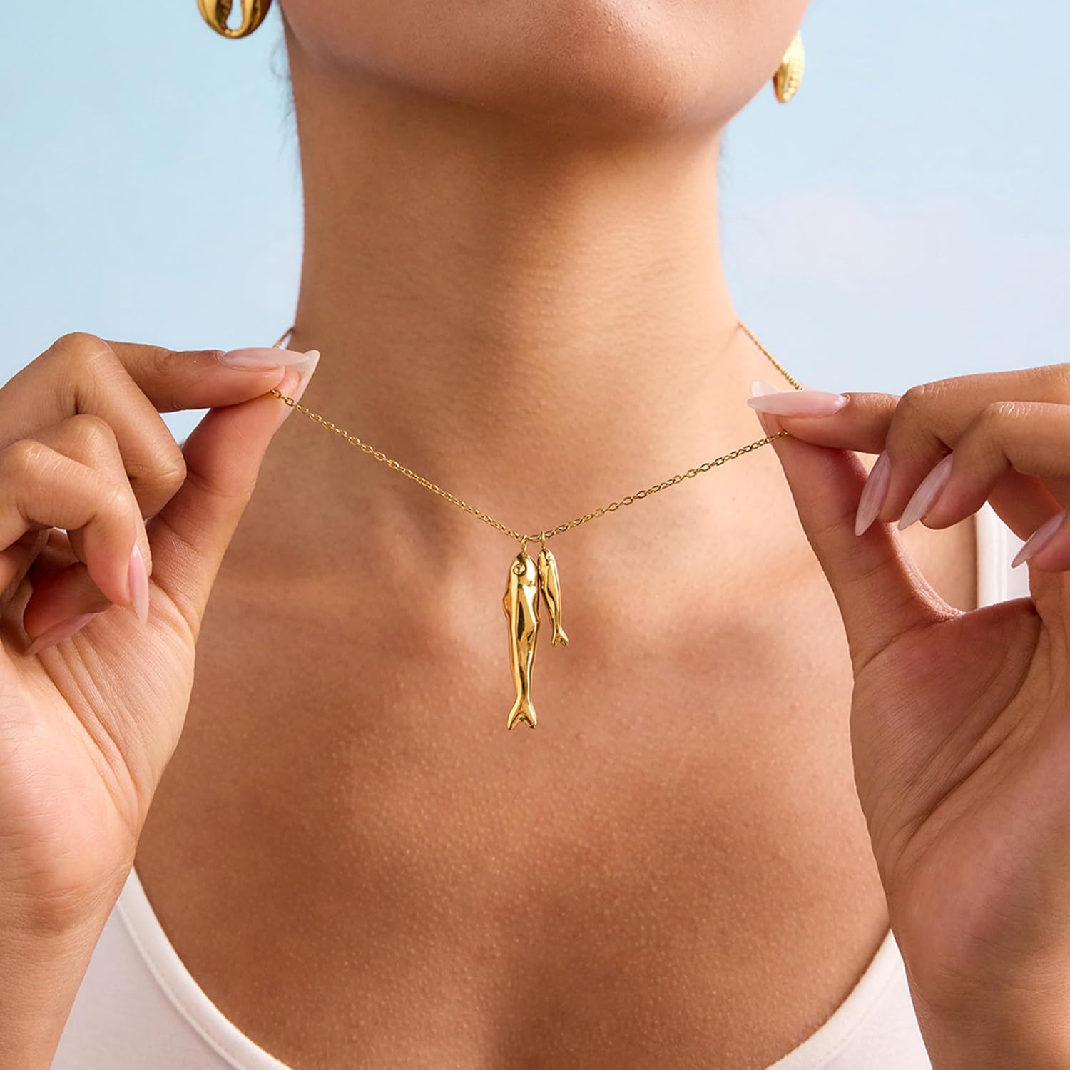 Gold Fish Necklace for Women Beach Charm Pendant Ocean Jewelry - Image 4