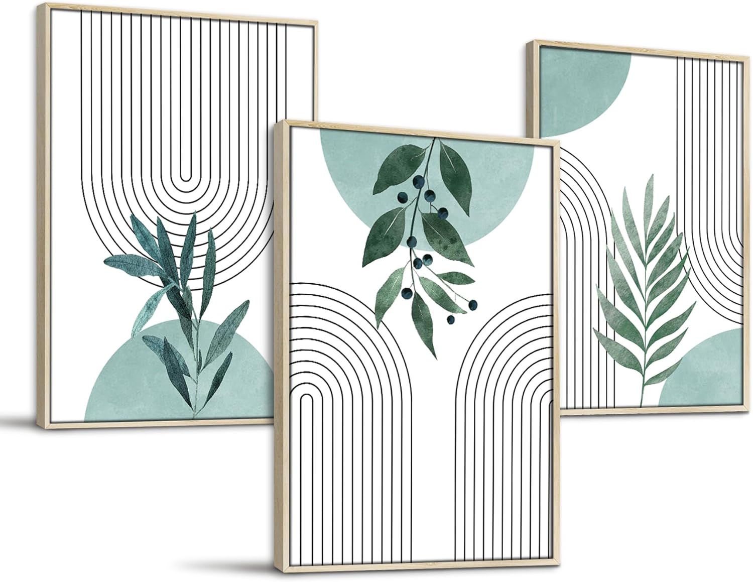 SERIMINO Sage Green Wall Art Framed, Botanical Boho Wall Decor for Living Room, Set of 3 Plant Painting Prints Farmhouse Decor for Bedroom, Bathroom, Office, 16 x24 inch 24"L x 16"W Aqua Blue & Sage