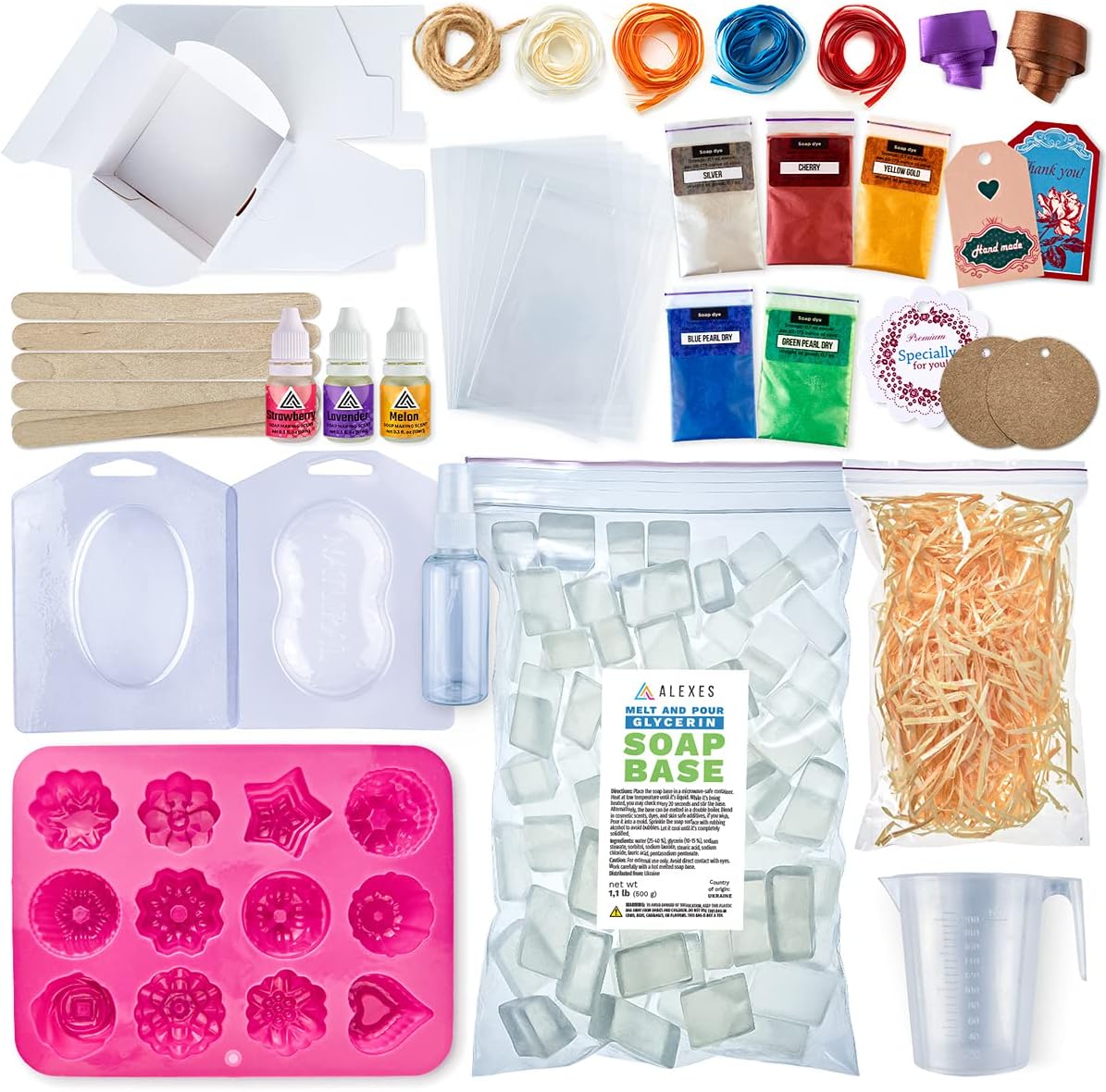 ALEXES Soap Making Kit - Make Your Own Soap - DIY Soap Making Supplies Kit for Adults - 1 lb Glycerin Soap Base - Soap Making Kit for Beginners - Handmade Soap