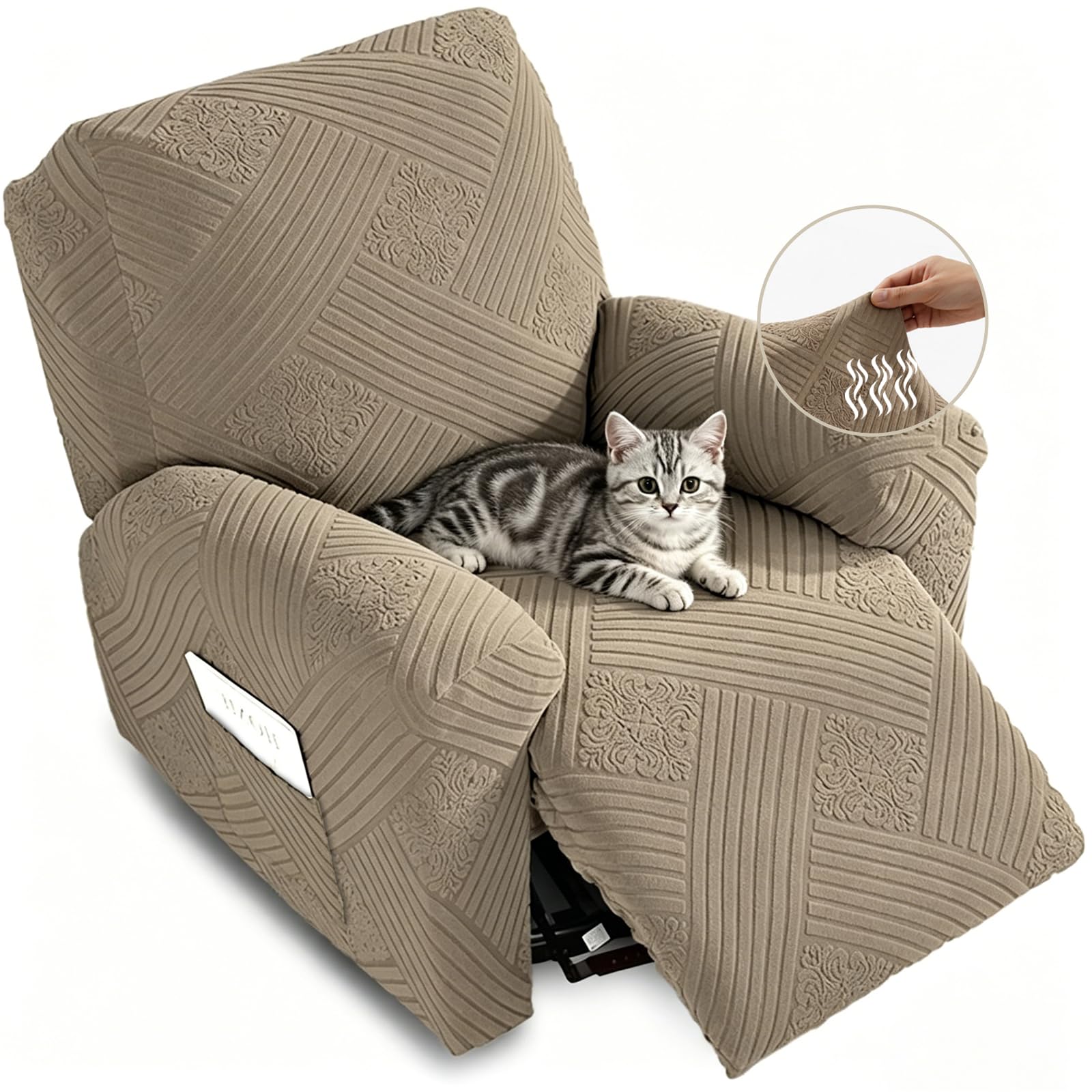 NORTHERN BROTHERS Lazy Boy - Coprisedia reclinabile, per poltrona reclinabile, rimane in posizione, colore: cachi