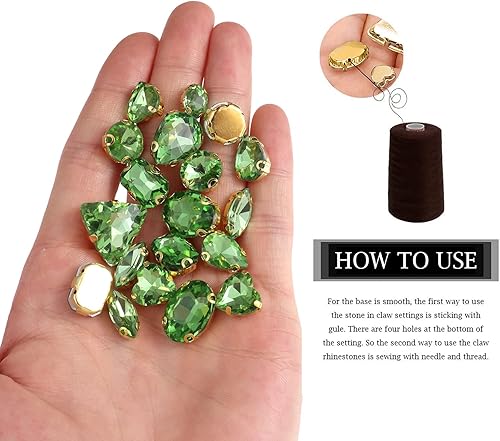 Miniatura 4 de 50 diamantes de imitación para coser, formas mixtas, diamantes de imitación de cristal para coser en gemas de cristal, parte trasera plana mental