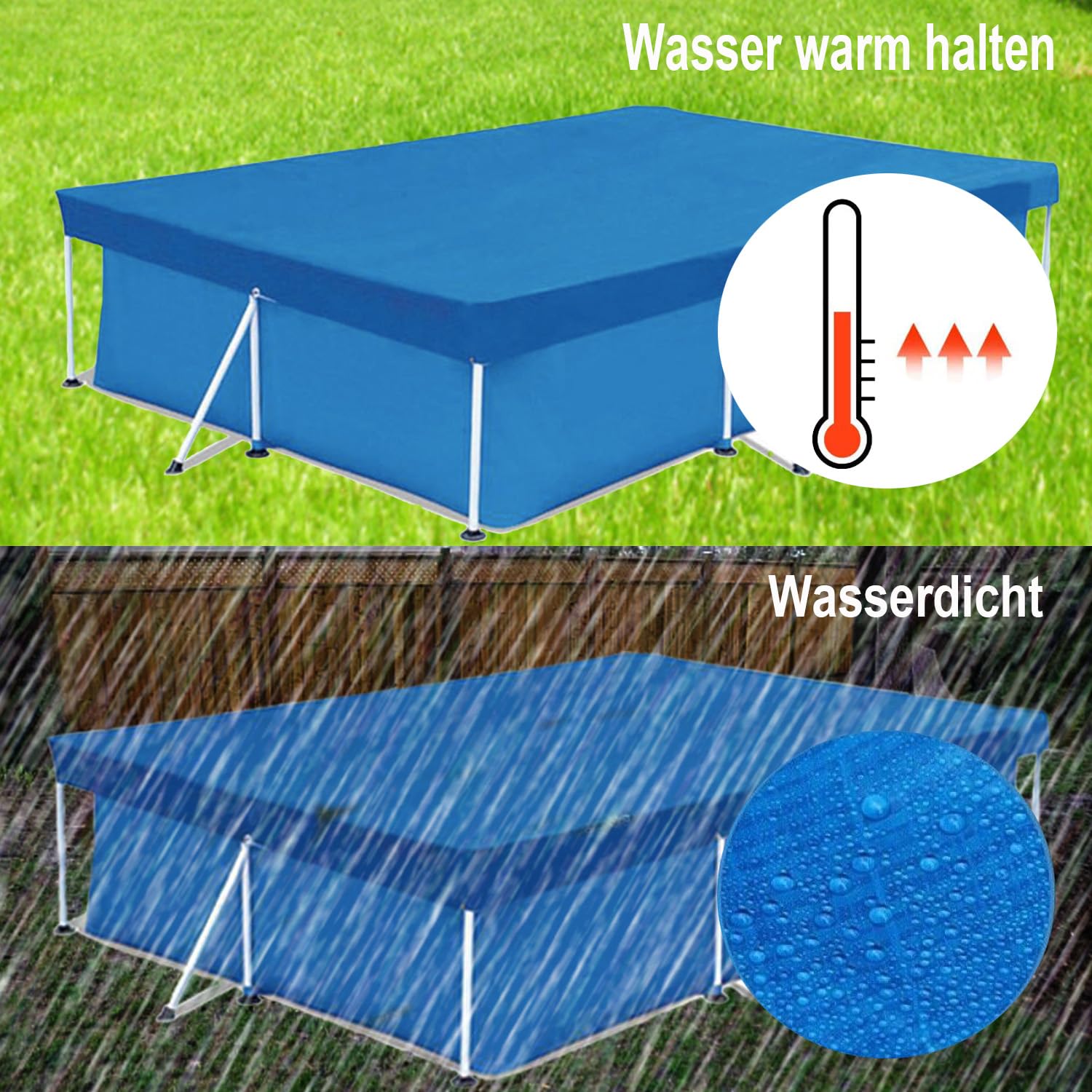 Cubiertas de piscina para piscina de 221 x 150 cm, lona solar para piscina de metal y marco prisma, lona protectora de polietileno, impermeable y resistente al polvo