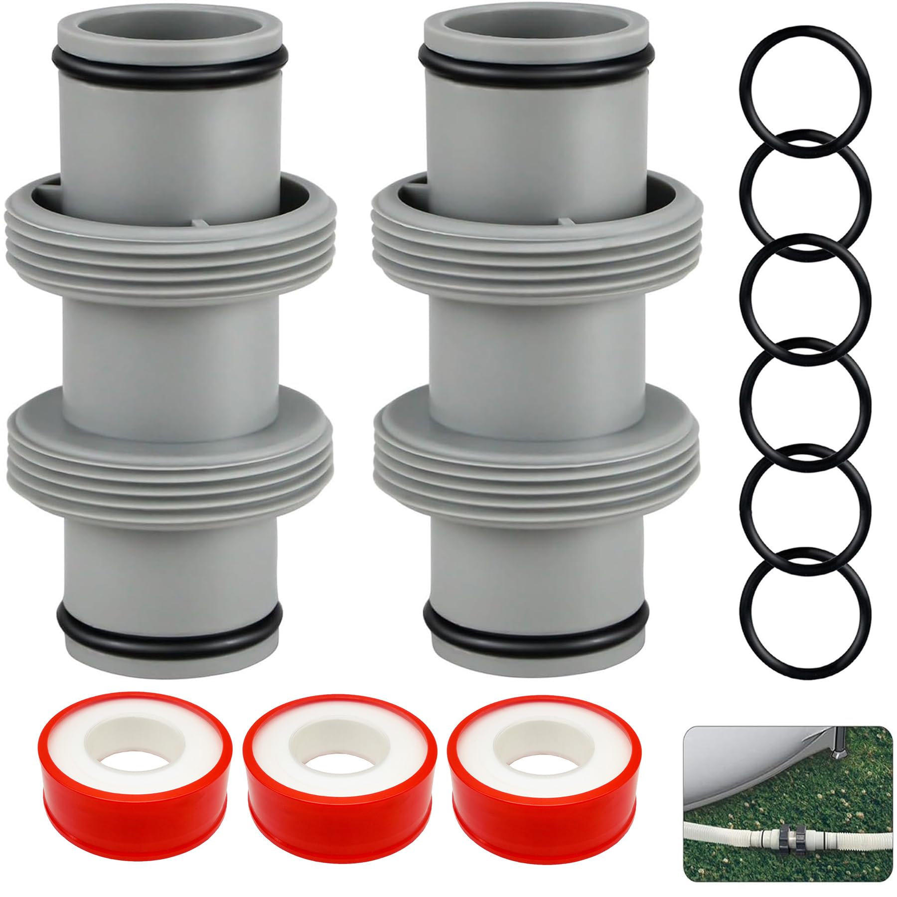 Lot de 2 raccords de tuyau de piscine 38 mm, raccord de tuyau de piscine 38 mm, adaptateur pour tuyau de piscine Intex Bestway Coleman, kit de raccordement de piscine 38 mm, rallonge