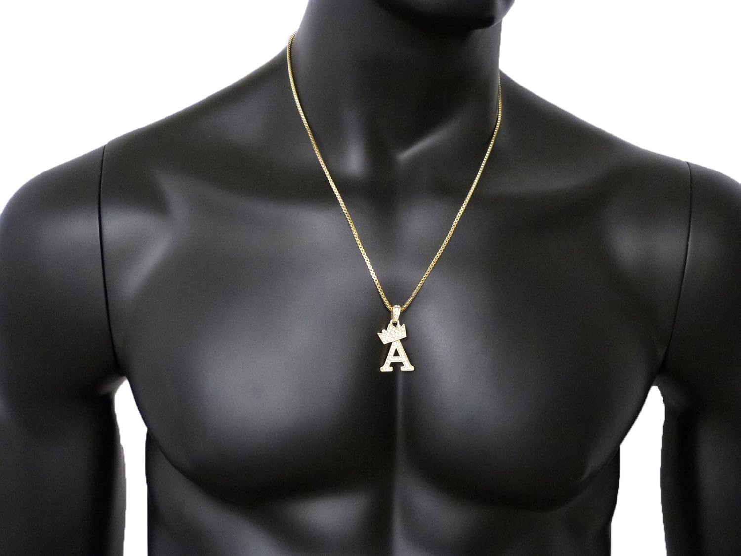Fashion 21 Unisex Small Size Pave Initial Alphabet Letter Pendant 24" Box Chain Necklace & Earring Set (A Set/Gold)