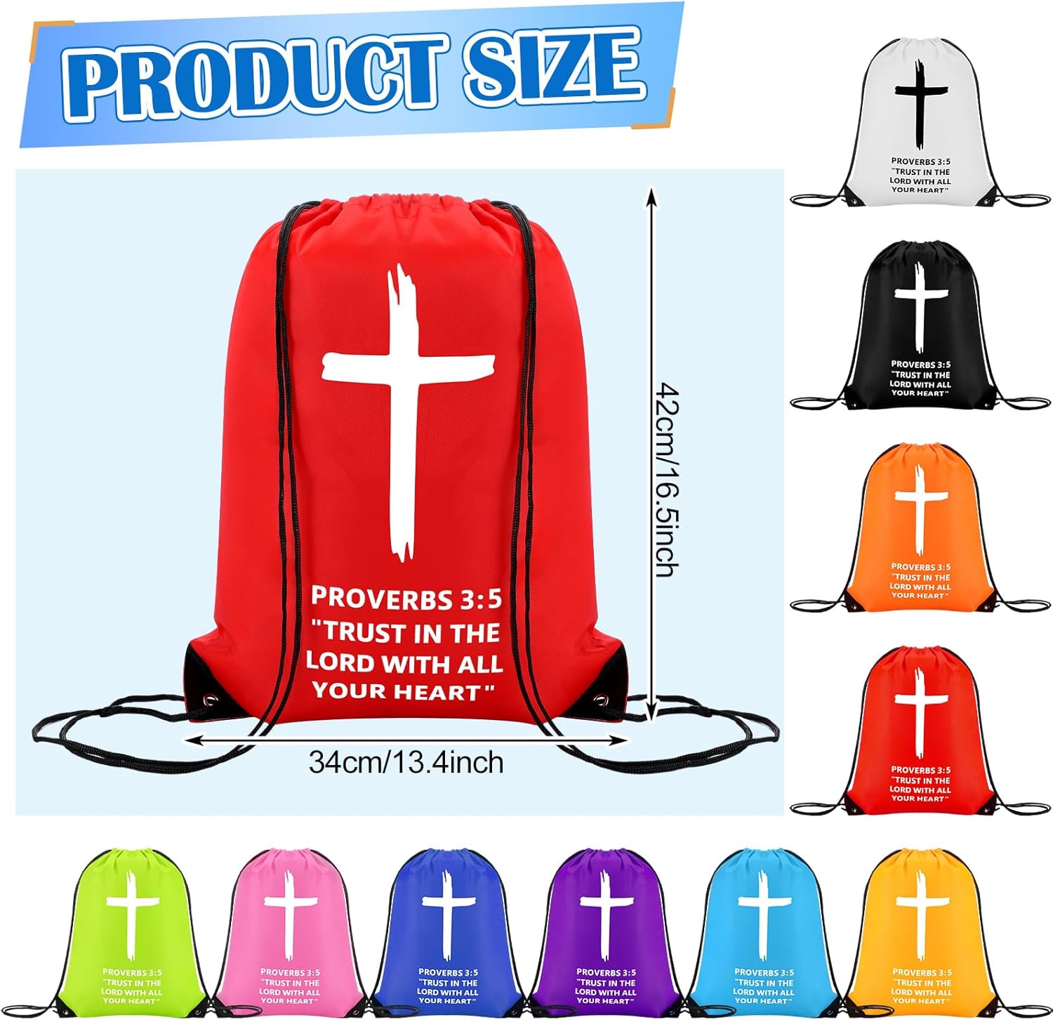 20 Pcs Christian Drawstring Backpack Bulk Religious Drawstring Bags Easter Church Gifts Bags Sunday School Gifts(Proverbs 3:5) - Image 2