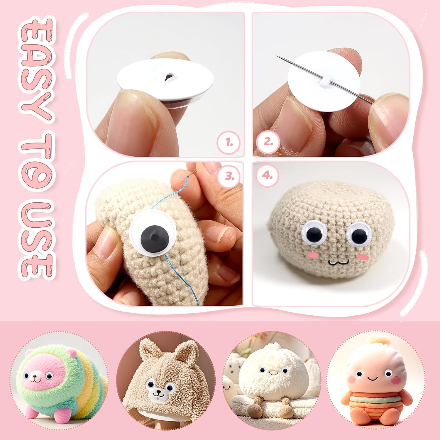 TOAOB 180pcs Sew On Googly Wiggle Eyes Buttons 20mm Black Plastic Eyes