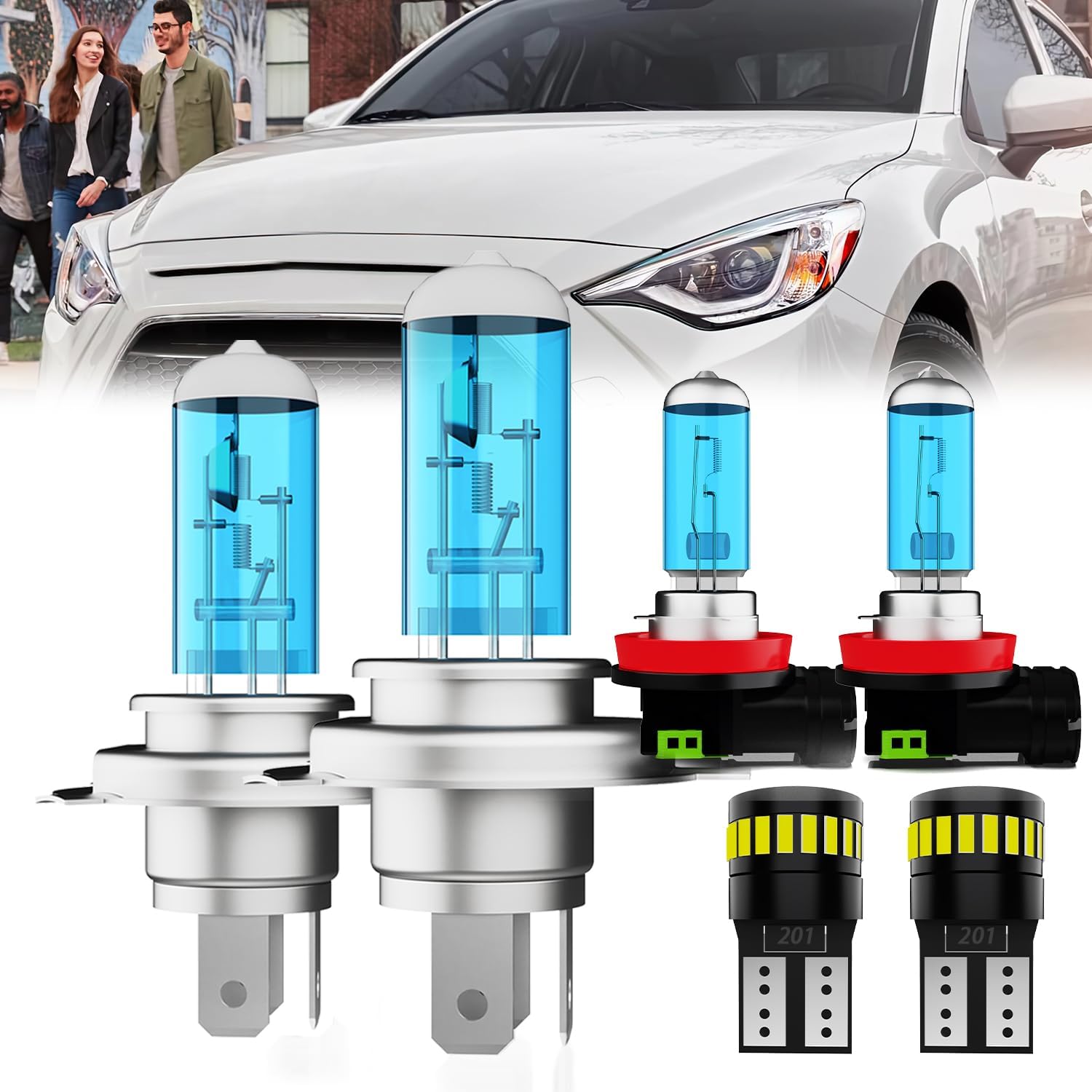 Headlight Bulbs License Plate Lights Fit For Toyota Yaris 2006-2020, 9003 High Low Beam + H11 Fog Lights Halogen Light Bulb + License Plate Lights, Pack of 6