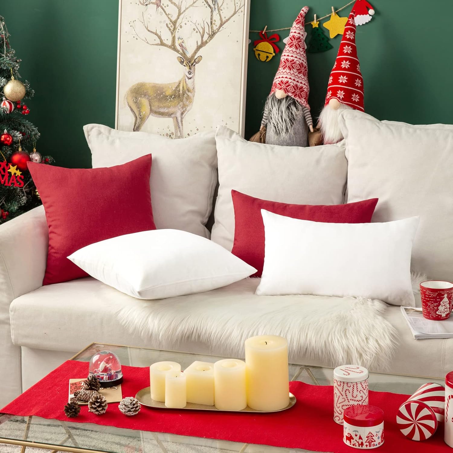 MIULEE Pack of 2 Decorative Outdoor Solid Waterproof Throw Pillow Covers Faux Linen Garden Farmhouse Cushion Cases for Summer Patio Tent Balcony Couch Sofa 18x18 Inch Red - Image 7