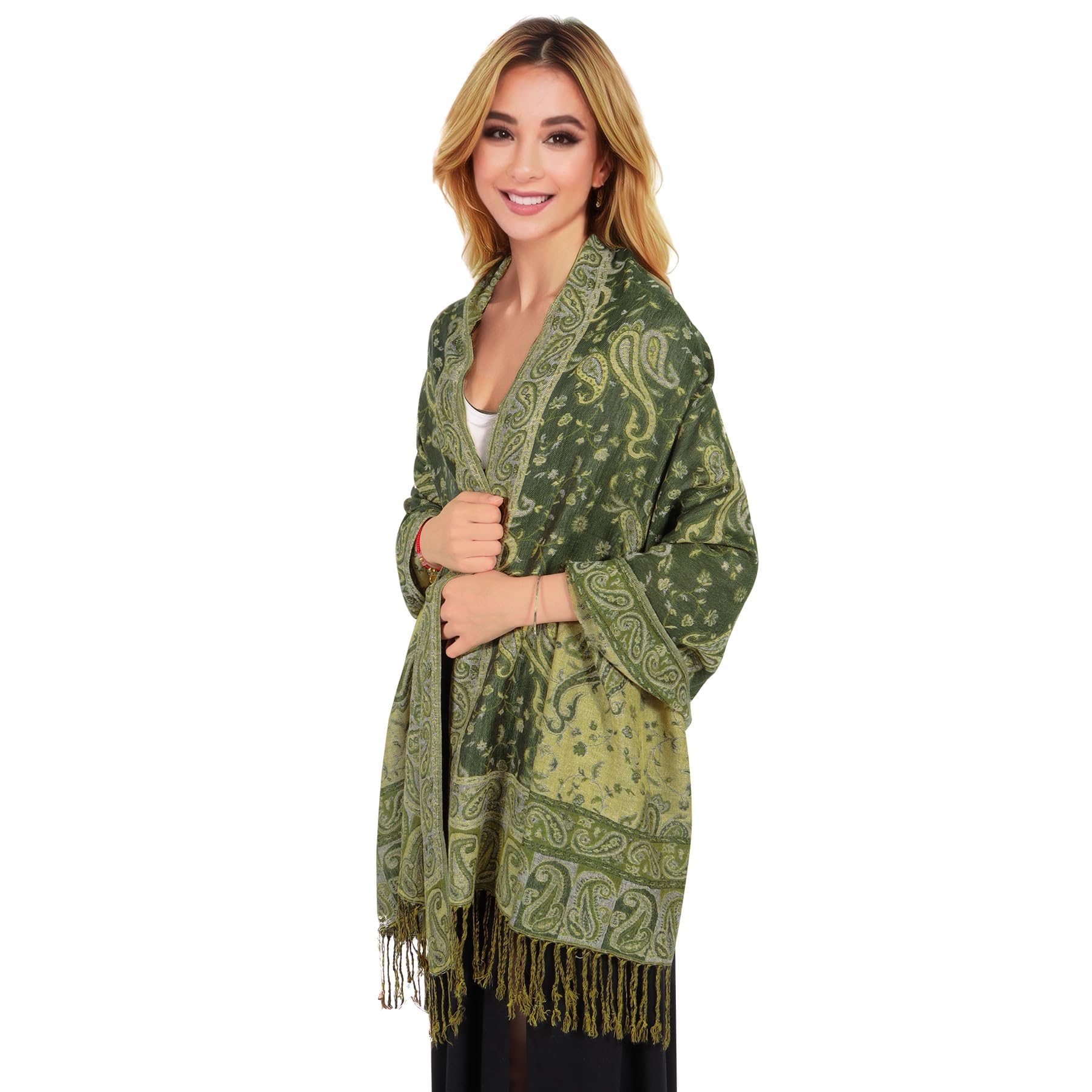 Lamca Sciarpa pashmina da donna, morbida e setosa, reversibile, motivo cachemire, scialle da donna, Beige-07, Etichettalia unica