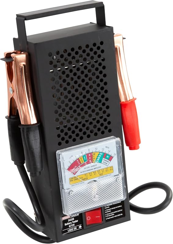 OEMTOOLS 24338 Battery Load Tester, Battery Tester 12V Automotive, Easy-to-Read Car Battery Tester, Heavy Duty Clamps, Shock Resistant Meter, Housed in Sturdy Steel Case