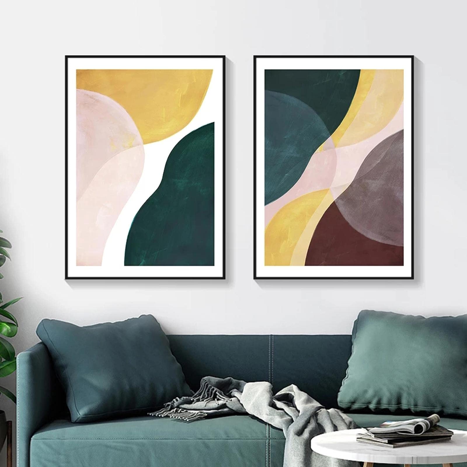 Toile peinture mur art moderne vert foncé abstrait 50x70 cm x2 - 8