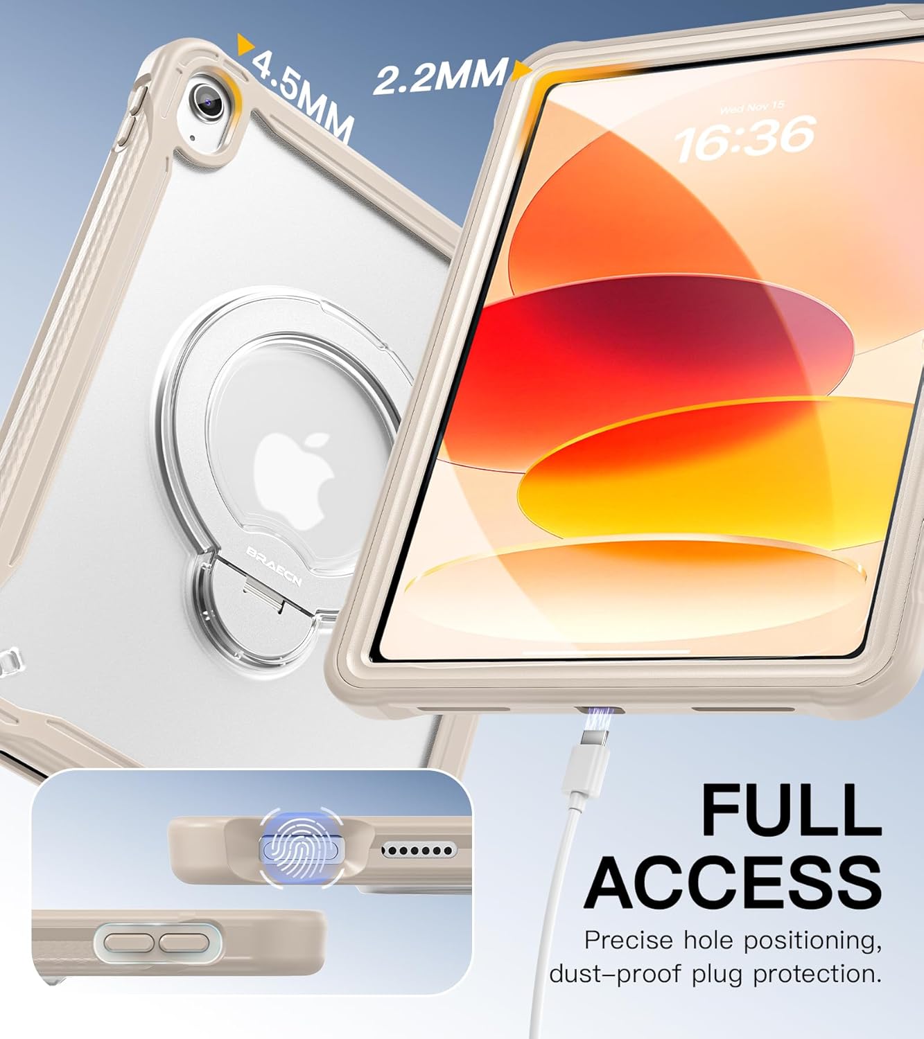 BRAECN Case for iPad (A16) 11th/10th Generation 11/10.9 inch 2025/2022 Built-in Tempered Glass Screen Protector 360°Spin Stand Kickstand Handle Slim Fit Durable Stable Rugged Shockproof Dropproof