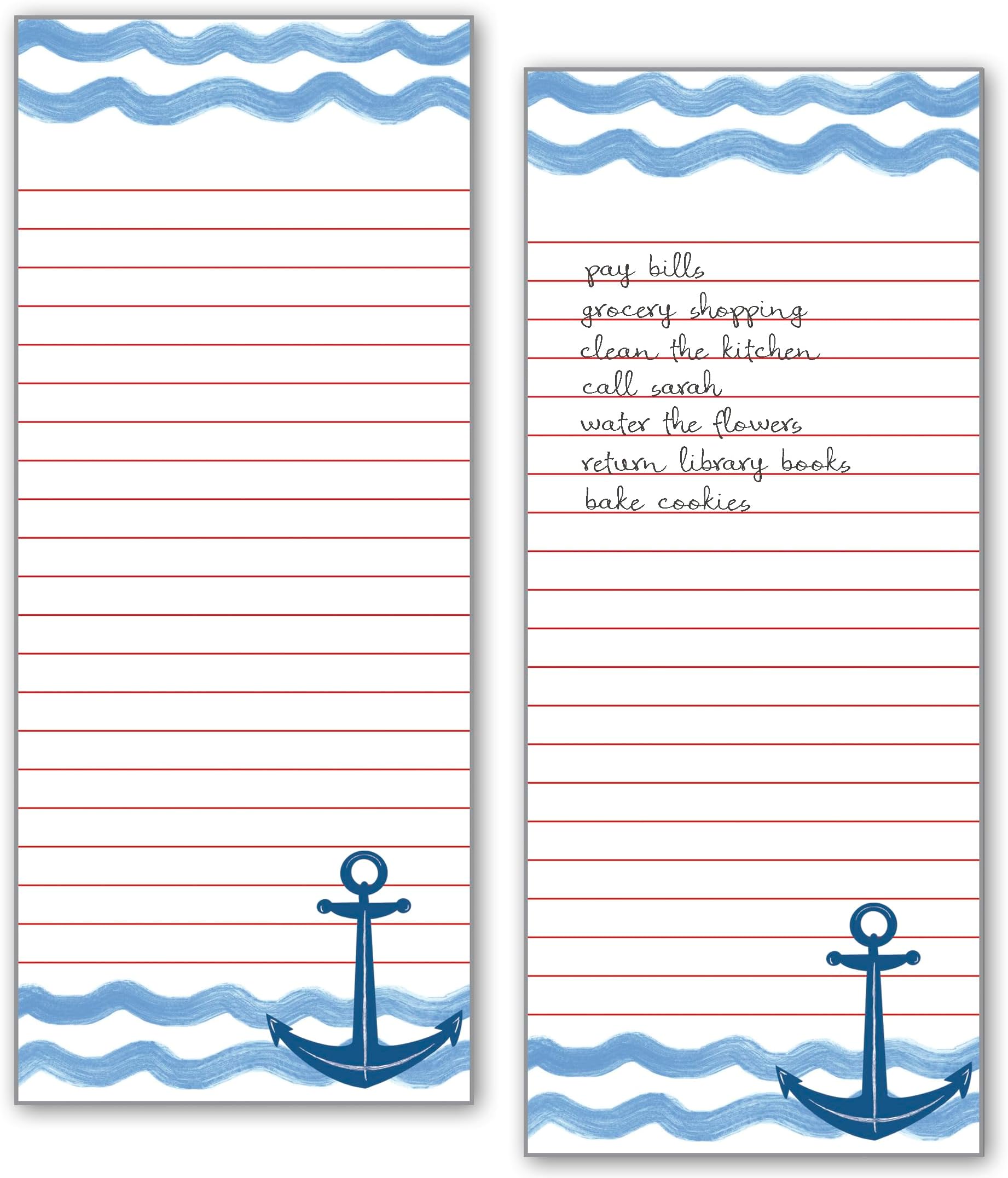 Gina B Designs - 2 PACK - List Pad, Notepad, Fridge Pad, Shopping List, To-Do List with Attachable Magnet, Made in the U.S.A. - Anchor