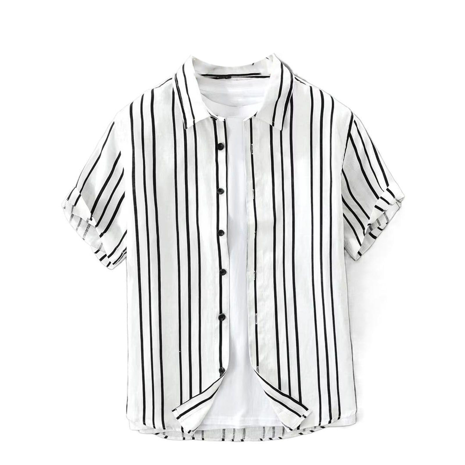Camicetta da Uomo a Maniche Corte a Righe con Colletto abbattuto, Top Casual per Vacanze al Mare estive