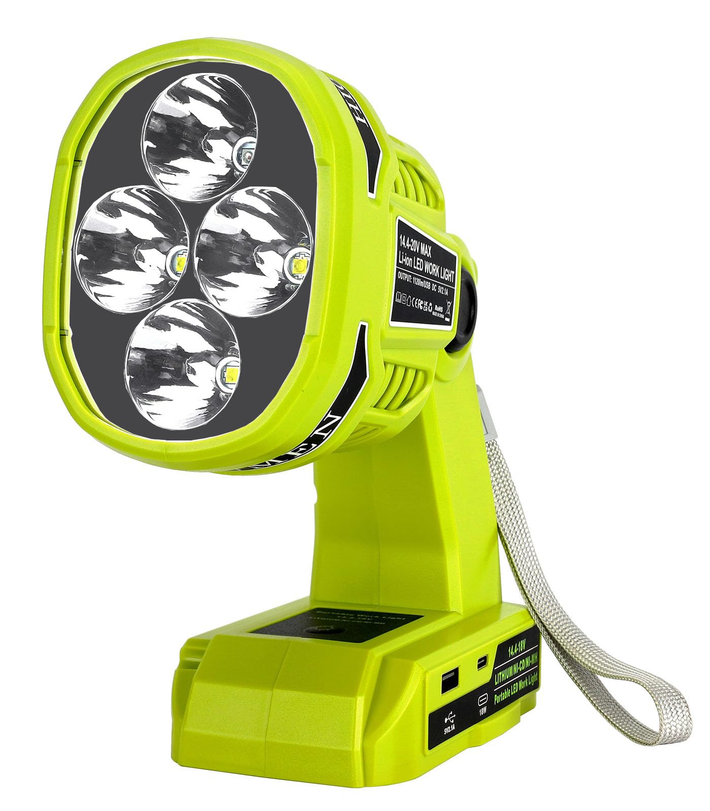 Cordless LED Work Light for Ryobi One 18V Battery 1120LM LED Outdoor Spotlight Flashlight with Red&amp;White 4 Modes, Pivoting Head for Jobsite, Handheld Spot Light for Outdoor(No Battery)