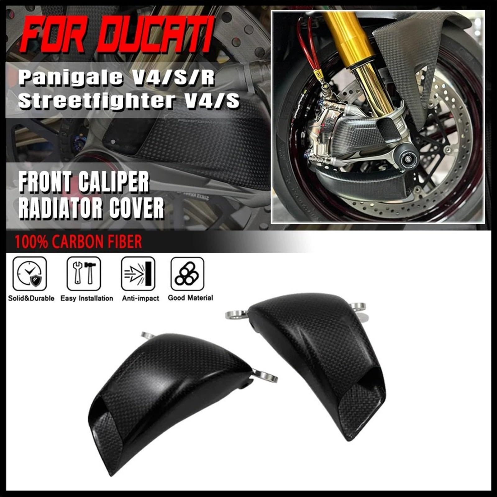Conductos de refrigeración de aire de pinza Cubierta del radiador de la pinza del conducto de aire del freno delantero de motocicleta compatible con DUCATI PANIGALE V4 V4S Streetfighter V4/V4S(Gloss)