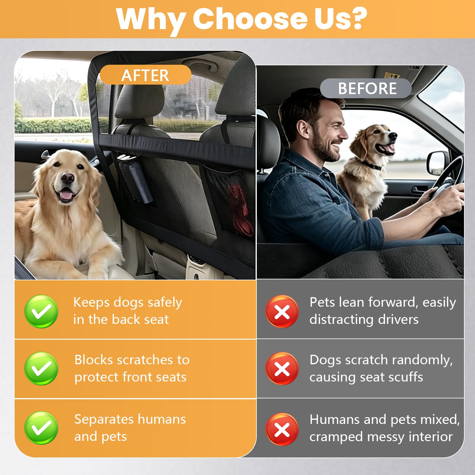 Barriera Per Cani Da Auto, Rete Antigraffio Per Cani Divisorio Per Sedile Posteriore Auto Con Finestra Di Visualizzazione Rimovibile Per Auto Suv Camion Berline E Sedile Posteriore 142x127x81 Cm