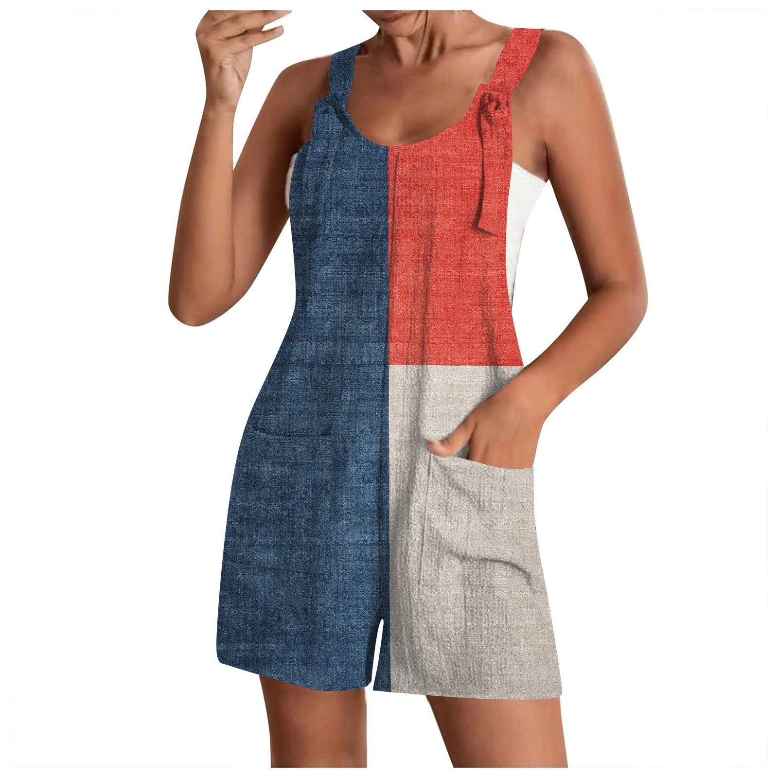 Bauzuoyo Mono de verano corto para mujer, sin mangas, con tirantes, sexy, cuello en U, mono, informal, holgado, monocolor, flores, con bolsillos, pantalones ligeros de trabajo