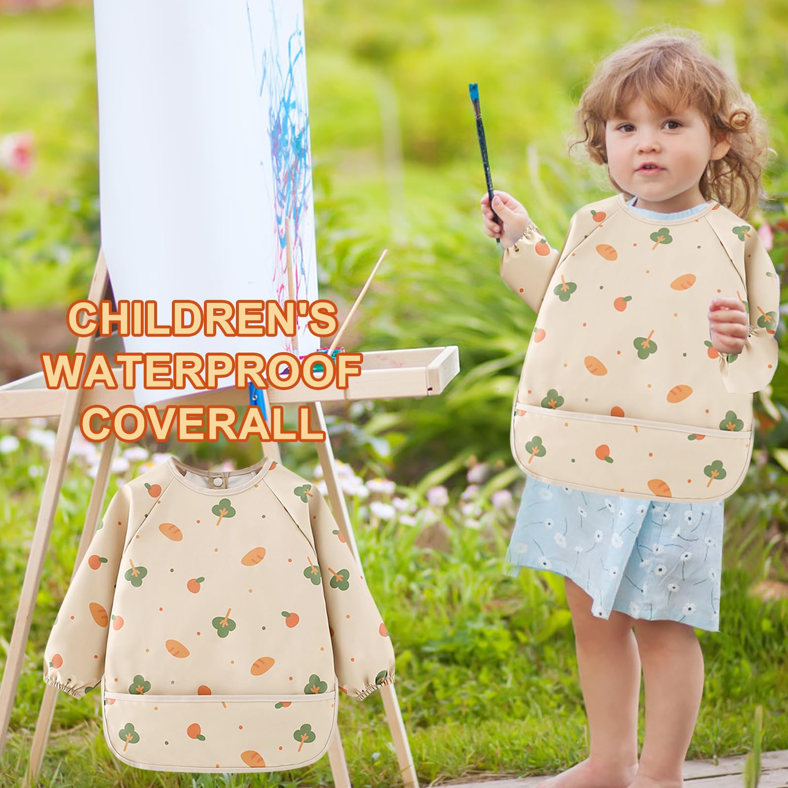2PCS Bavoirs Manches Longues Bébé, Tablier Imperméable pour Enfants 2 à 3 Ans Motifs Arbre Dinosaure Bavoir Tablier Bébé pour Manger Jouer Peindre