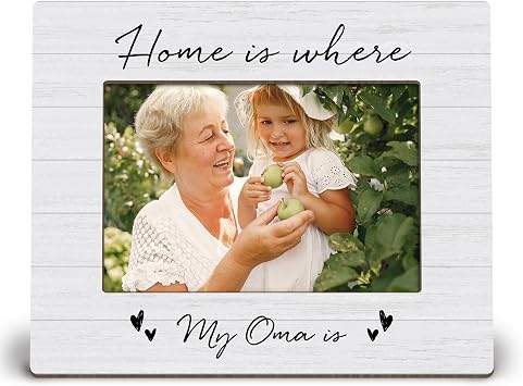 KU-DaYi Oma Gifts 8x10 Picture Frame, Grandma Grandmother Gifts for Mothers Day from Grandkids Grandson Granddaughter, Home Is Where My Oma Is Wall Tabletop Wooden Photo Frame Fits 5x7 Photo