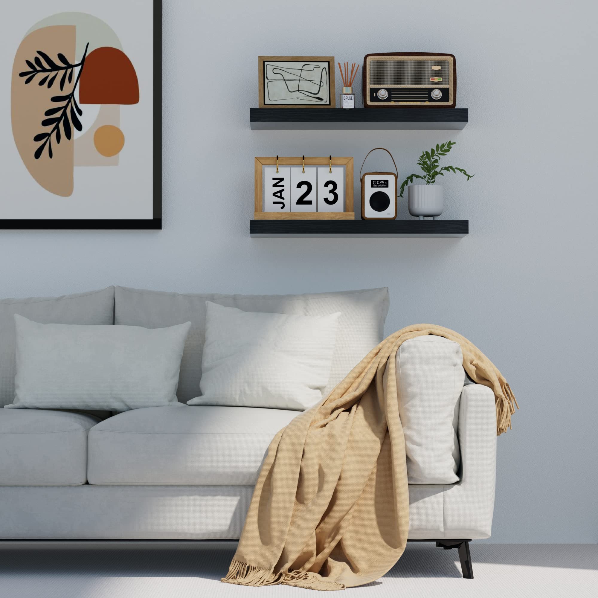 INHABIT UNION Black Floating Shelves for Wall，24in Wall Mounted