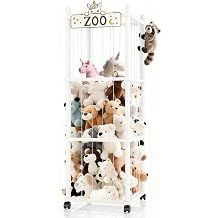 Stuffed Animal Storage Zoo Tower,56In Wooden Large Stuffed Animal Holder Organizer with Wheels,Stuffy Plushies Storage with Elastic Band&Mesh Bottom,Toy Storage Organizers for Playroom NurseryBlack