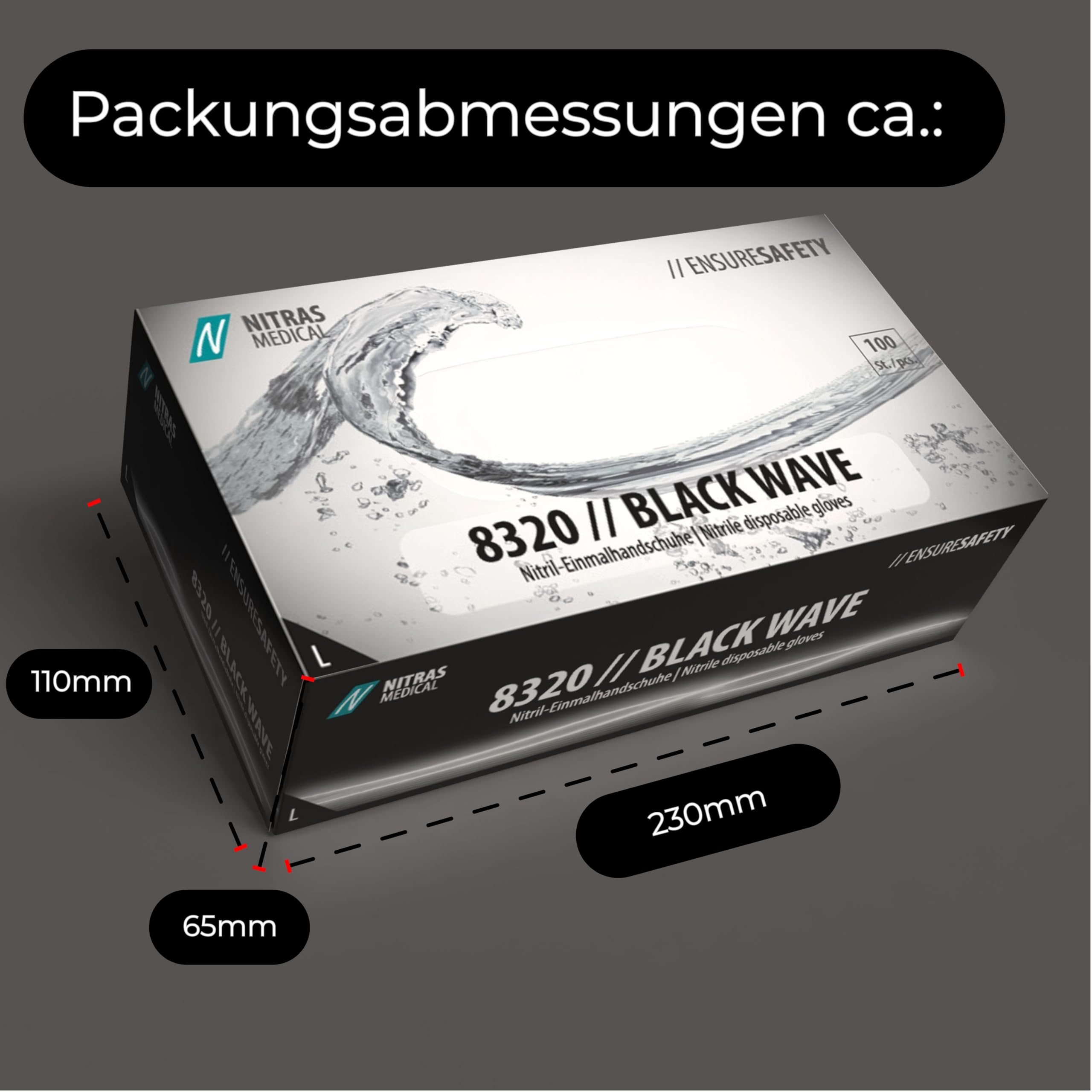 NITRAS Medical 8320 BLACK WAVE rękawiczki nitrylowe, czarne, rozm. L. 100 szt.