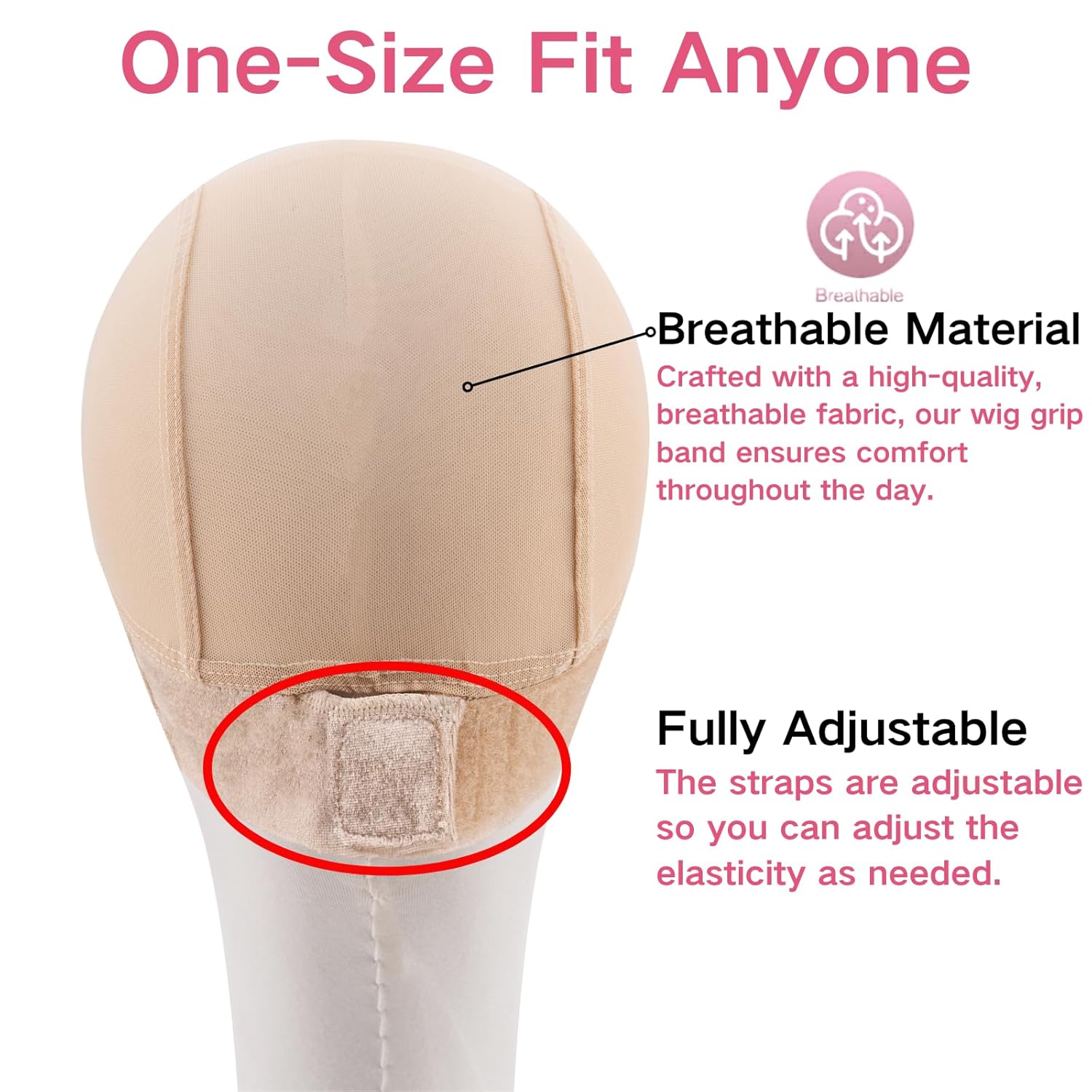 Isshin Beauty Wig Grip Cap Women Adjustable: Wig Gripper with Ear-Cutouts Natural Lace Edge - Gluless Non Slip-Off Band with Velcro No-Headache Comfortable Breathable (LightBrown)
