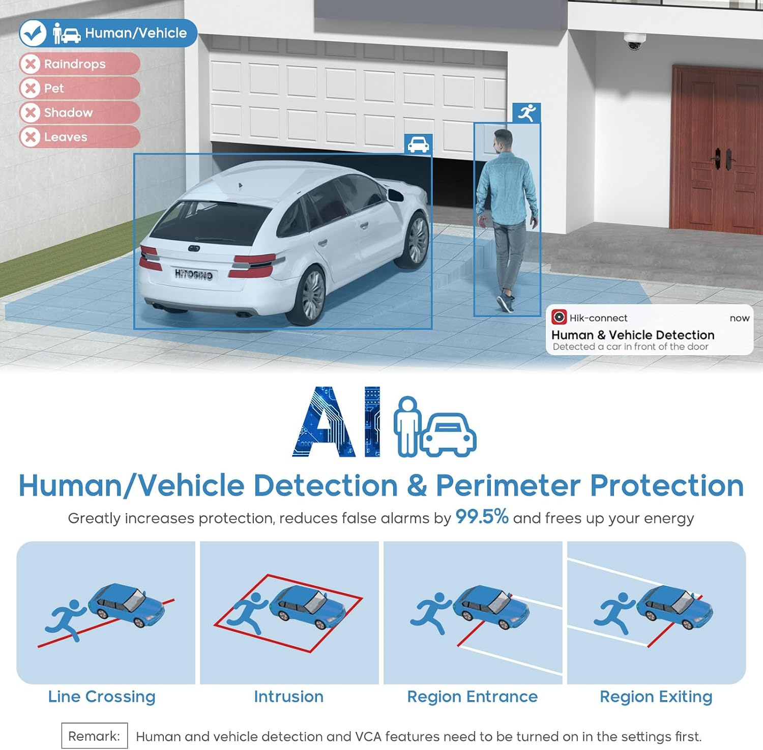 Illustration of AI Human/Vehicle Detection and VCA features