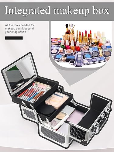 Miniatura 5 de EBANKU Estuche de tren de maquillaje Caja de cosméticos Estuche portátil de cosmetología de viaje, Negro -, Caja de maquillaje