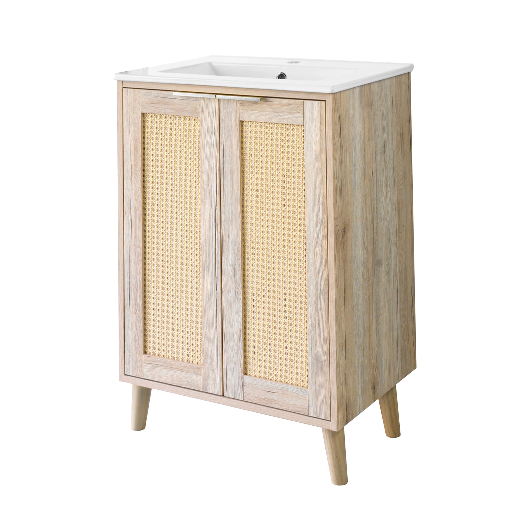 BELOFAY Vanity Unit With Basin | 600mm Bathroom Vanity Units With Basin | Floor Standing Slim Design | 1 Tap Hole Ceramic Bathroom Sink | Including Waste | Franklin Brown — image 1
