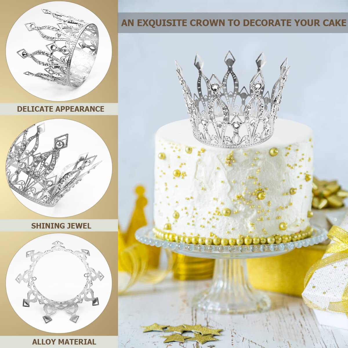 Décoration Couronne Strass Argenté Pour Gâteau - Idéale Anniversaire, Mariage Et Fêtes Prénatales