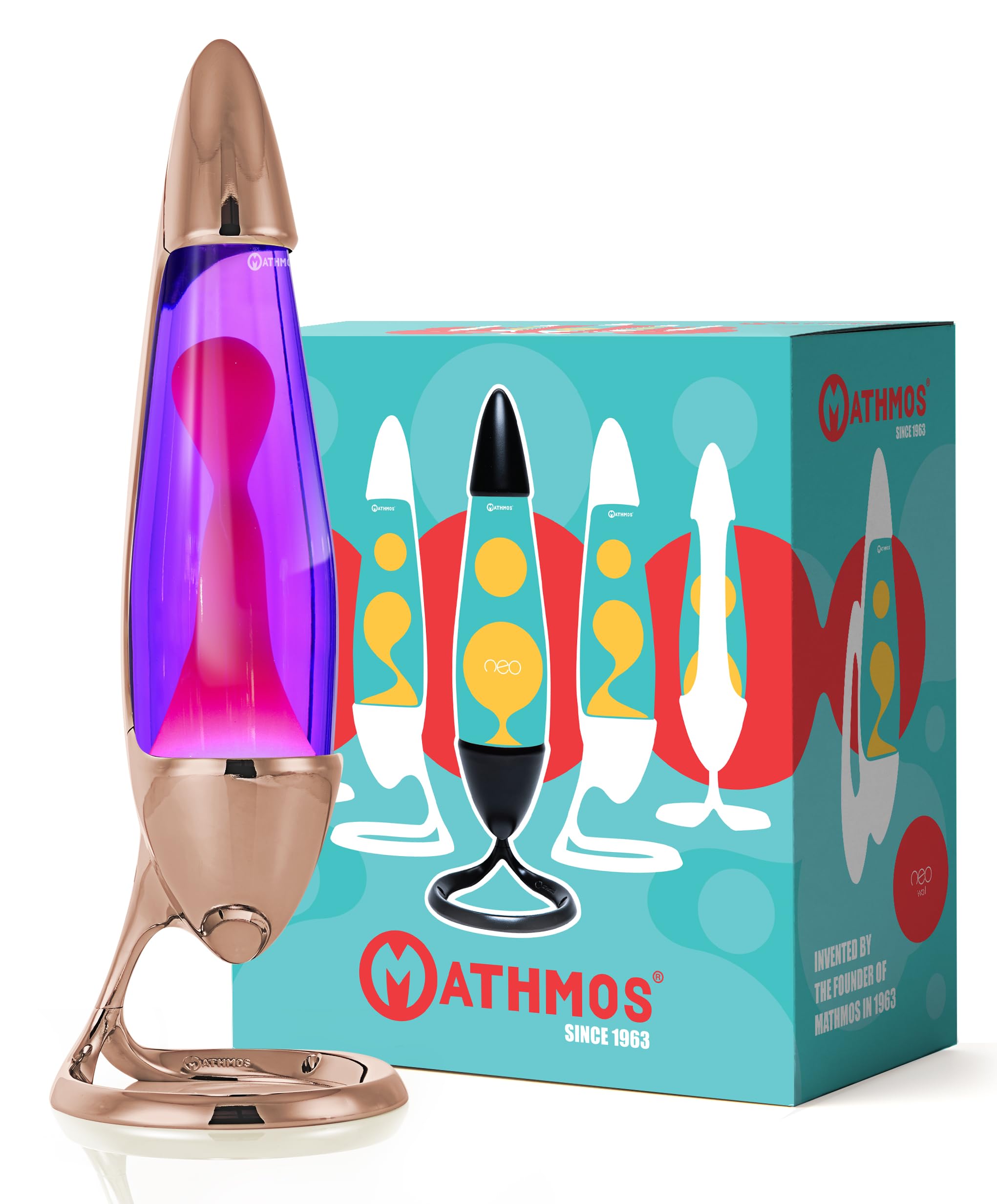 MATHMOS Neo Lava Lamp in Copper, Tested Safe for Kids | Violet & Pink Lava Lamps with Lower Running Temperature and Integrated Safety Features | Long-Lasting Lava Lamps Hand-Filled in Britain — image 1
