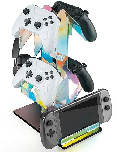 Vista 10 de NiHome Soporte Universal de Acrílico Iridiscente de 2 Niveles para Controlador de Juegos y Auriculares para PS5 Xbox ONE Switch Soporte Colorido