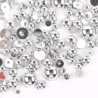 3000Pcs 1 Bag Pearls Beads Round Flatback Imitation Half Loose Beads Gem Assorted Sizes 2/3/4/5/6/8/10MM for DIY Scrapbooking Crafts(Silver)