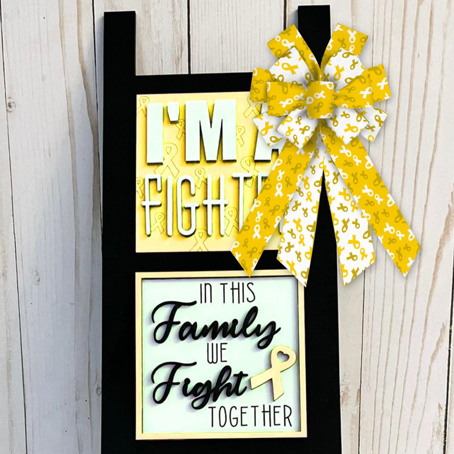 Hying Large Cancer Awareness Bows for Wreath, Childhood Cancer Awareness Wreath Bows White Yellow Burlap Bow World Cancer Day Craft Bows for Front Door Anti-Cancer Public Welfare Activities Supplies
