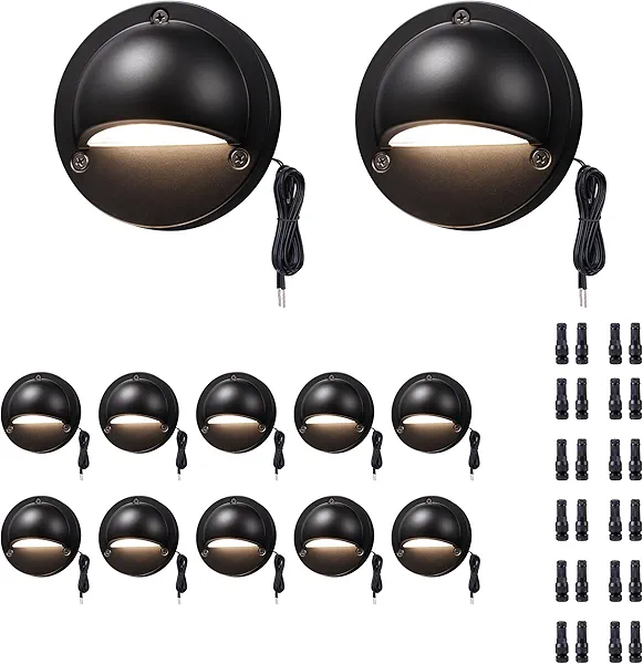 Varmtalys Low Voltage LED Step Lights - 12V Landscape Hardwired Waterproof Lighting, Outdoor Deck Lights 5 Color Temperature Dimmable, Aluminum Black for Wall Garden Fence Handrail 12 Pack