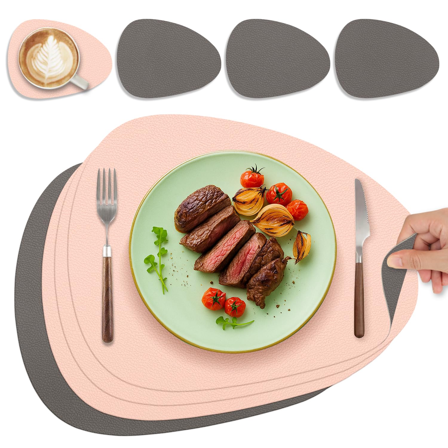 Tischsets Abwaschbar und Untersetzer, Oval Platzset Leder Platzdeckchen Abwaschbar Doppelseitigen Tischsets Umkehrbares Tischset rutschfest Lederoptik