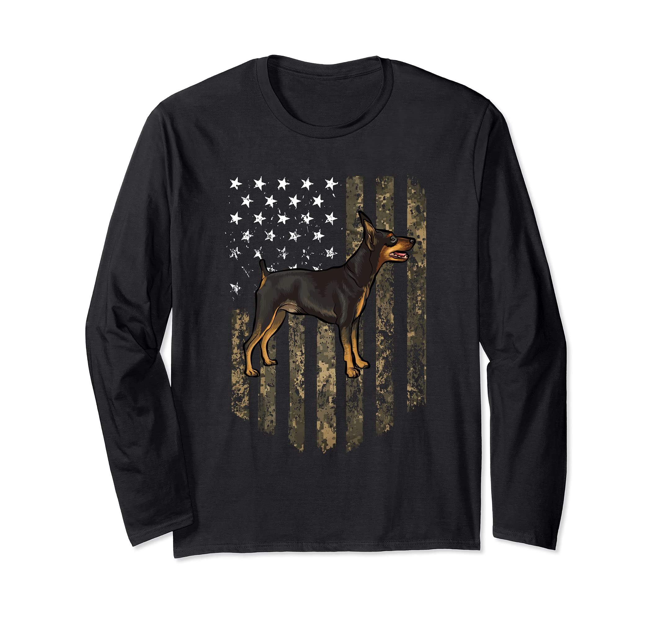 Camo American Flag Miniature Pinscher 4th Of July USA Long Sleeve T-Shirt, Black