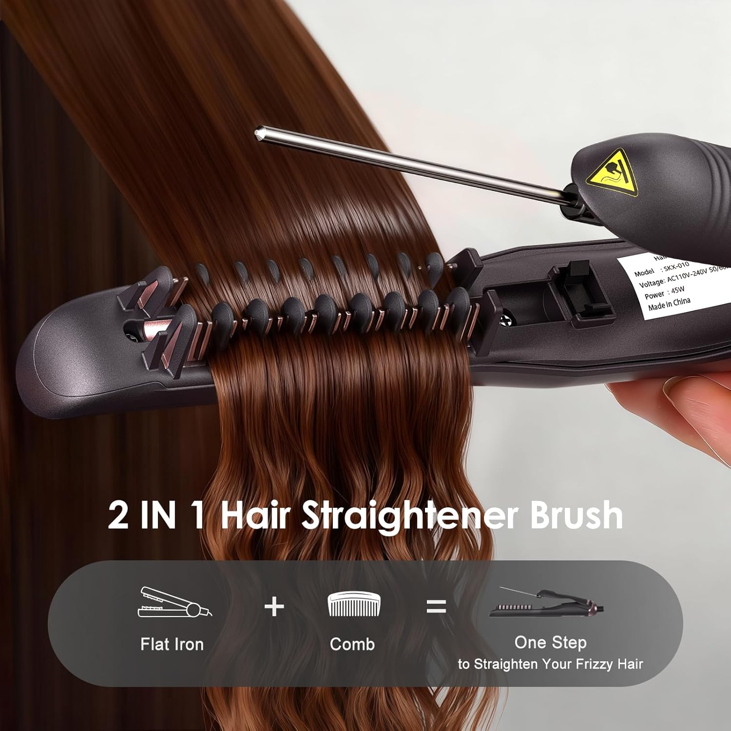 Hair Straightener Brush, Straightening Brush with Sectioning Pick for Women & Men, 2 in 1 Hair Straightener Comb with 3 Temperature Settings, Hot Comb Flat Iron for Straightening & Curling