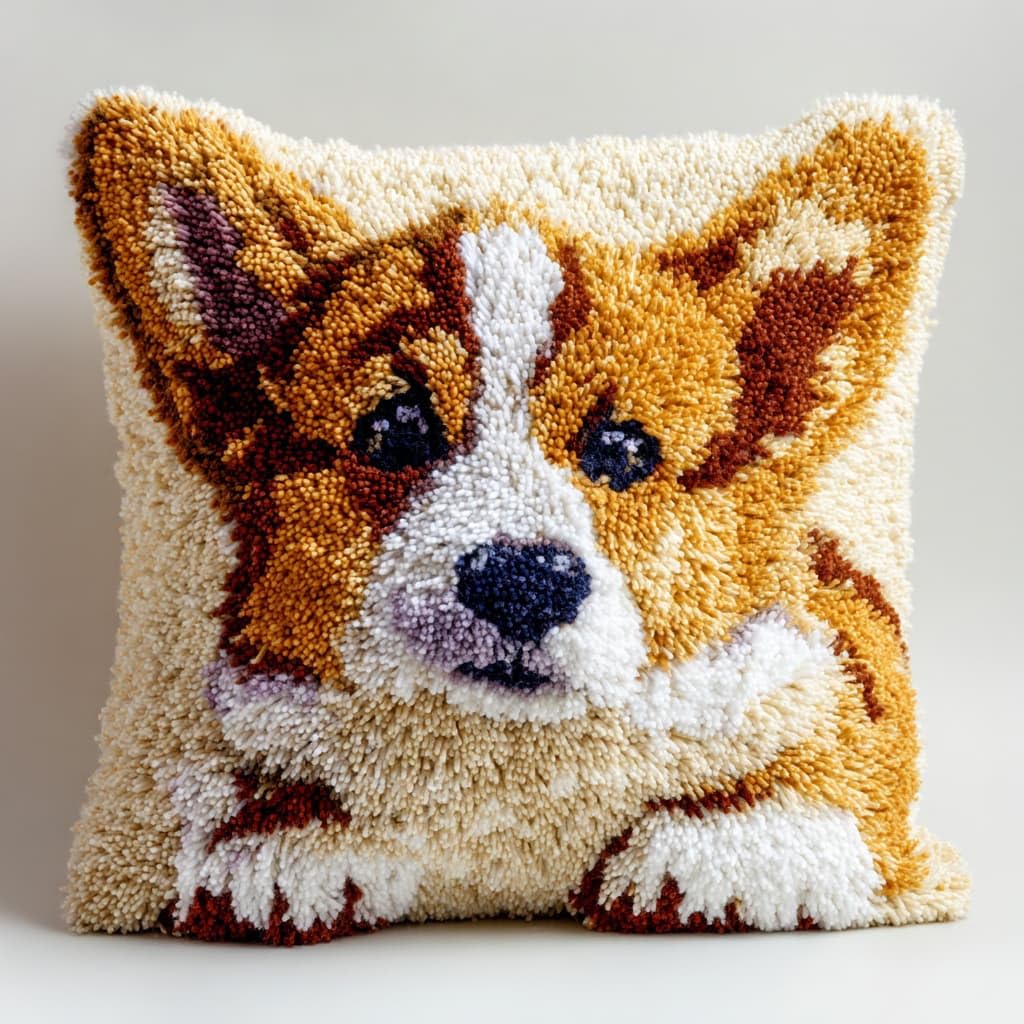 Henypt Latch Hook Pillow Case Embroidery Kits, Dog