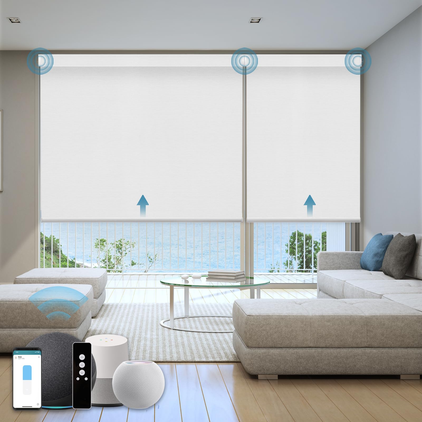 WEFFORT Motorized Blind,Work with Homekit Thread-Enabled, 100% Blackout Smart Shades with Remote Control, Electric Roller Shade, Custom Size,Classic